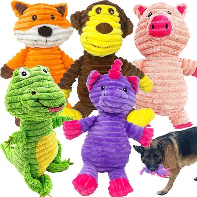 Inbelive 5 Pack Plush Toys Assortment Value Bundle Puppy Pet Mutt Squeak Toy for Medium Large Dogs
